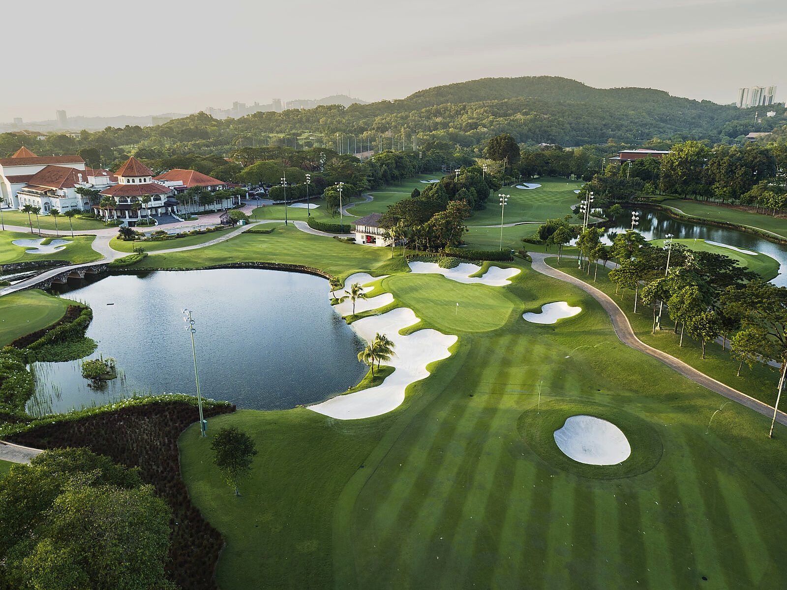 Aerial view of KLGCC golf course with the Kuala Lumpur skyline beyond