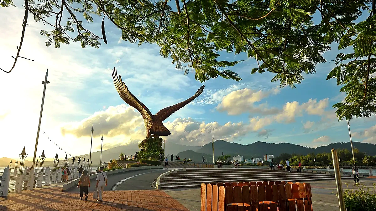 The Eagle Square landmark and waterfront promenade in Langkawi